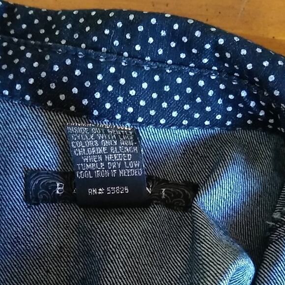 Baccini Womens SZ Medium Denim Polka Dot Button Jean Jacket Stretch Dark Wash - Picture 6 of 7